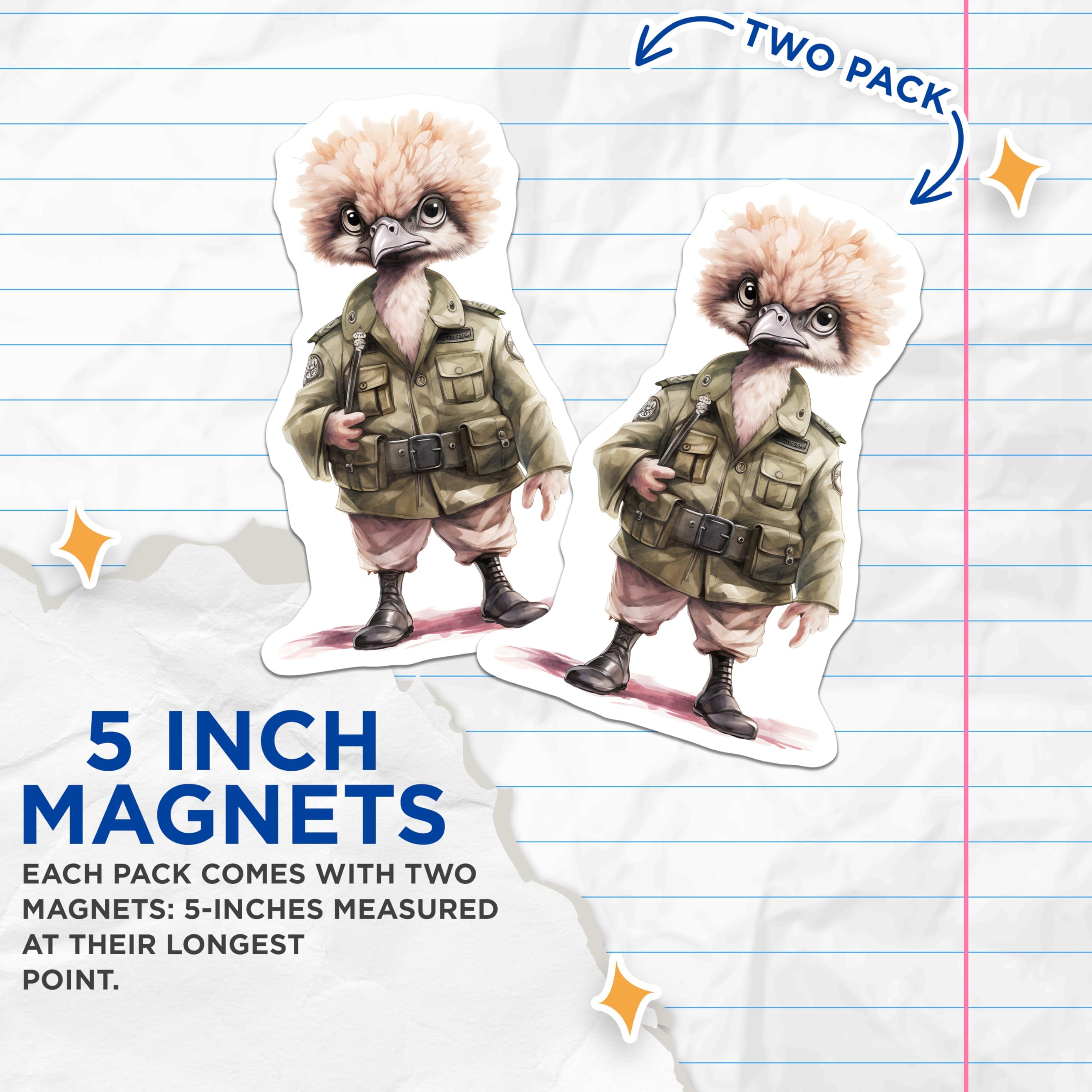 (2 Pack) Bird Officer Magnets - Animal Art Decor - Quirky Home Fridge Adornments - 5" On Longest Side - Premium Magnet - for Cars, Refrigerators, Toolboxes, Lockers - Made in USA - MAG16643