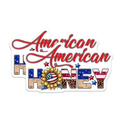 (2 Pack) American Honey Stickers - Patriotic - Sunflower - 5" On Longest Side - Sticks to Smooth Flat Surfaces - Made in USA - BMCS7867
