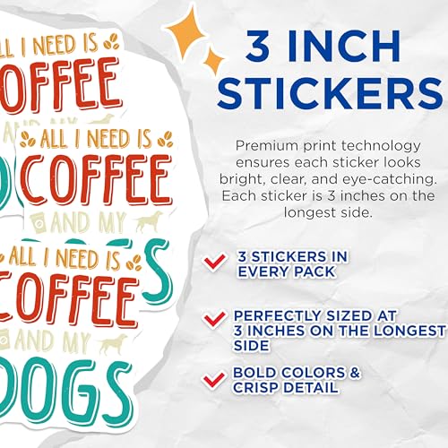 (3 Pack) Coffee Dog Decals - Funny Laptop Decal - Dog Lover Coffee Lover Decals - 3 Inches On Longest Side - Easy Peel & Apply - Made in USA - 3MCS4720
