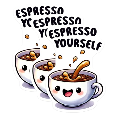 (3 Pack) Espresso Yourself Decals - Coffee Lover Decals - Cute Coffee Cup Stickers - 3 Inches On Longest Side - Easy Peel & Apply - Made in USA - 3MCS2065