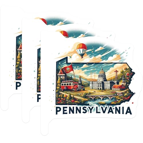 (3 Pack) Pennsylvania Decals - State Pride - Laptop Decals - 3 Inches On Longest Side - Easy Peel & Apply - Made in USA - 3MCS4020