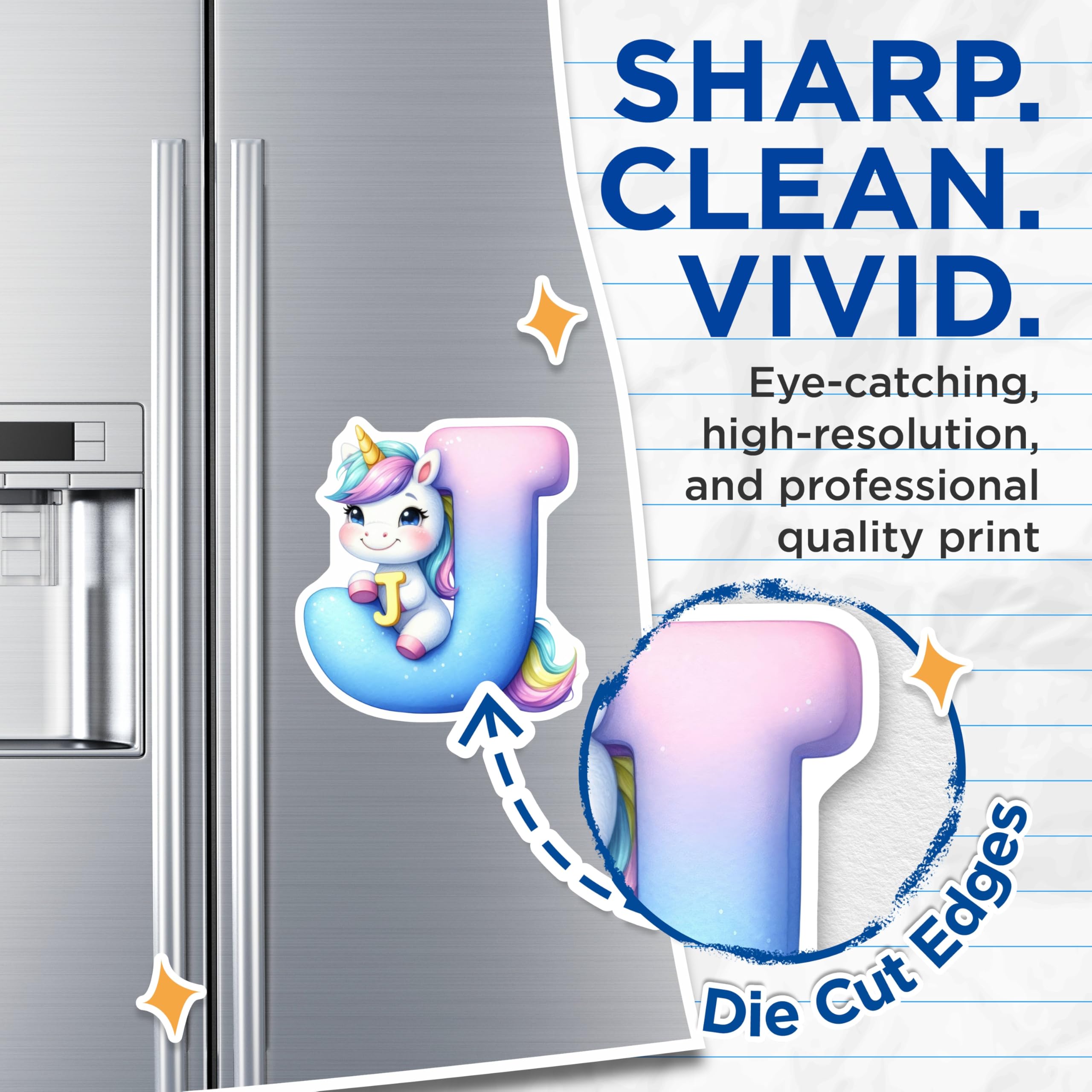 (2 Pack) Unicorn Initial J Magnets - Letter J Decor - Alphabet Refrigerator Magnet - 5" On Longest Side - Premium Magnet - for Cars, Refrigerators, Toolboxes, Lockers - Made in USA - MAG14940