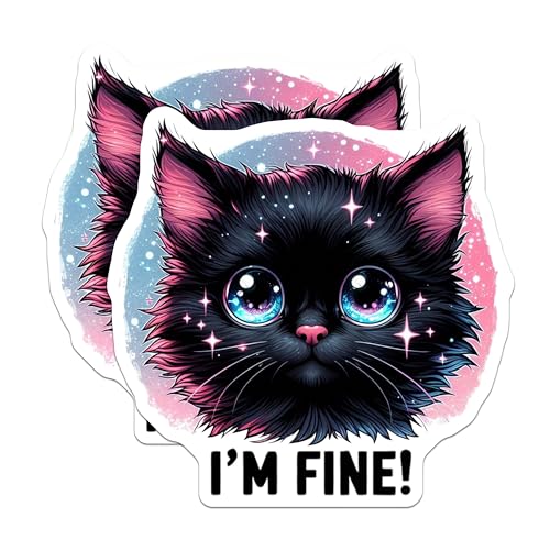 (2 Pack) Cat Stickers - Cute Cat Art - Funny Cat Sticker - 5" On Longest Side - Sticks to Smooth Flat Surfaces - Made in USA - BMCS4594