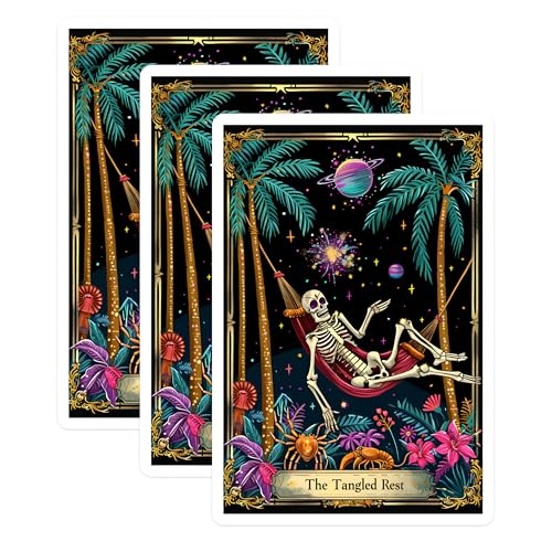 (3 Pack) Skeleton Hammock Decals - Tropical Rest Decor - Relaxing Day Decals - 3 Inches On Longest Side - Easy Peel & Apply - Made in USA - 3MCS0020