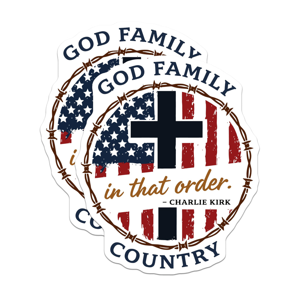 (2 Pack) God Family Country Magnets - Christian Patriotism Decor - Charlie Kirk Quote Faith - 5 Inches On Longest Side - Thick Durable Magnet - Made in USA - MAG19528
