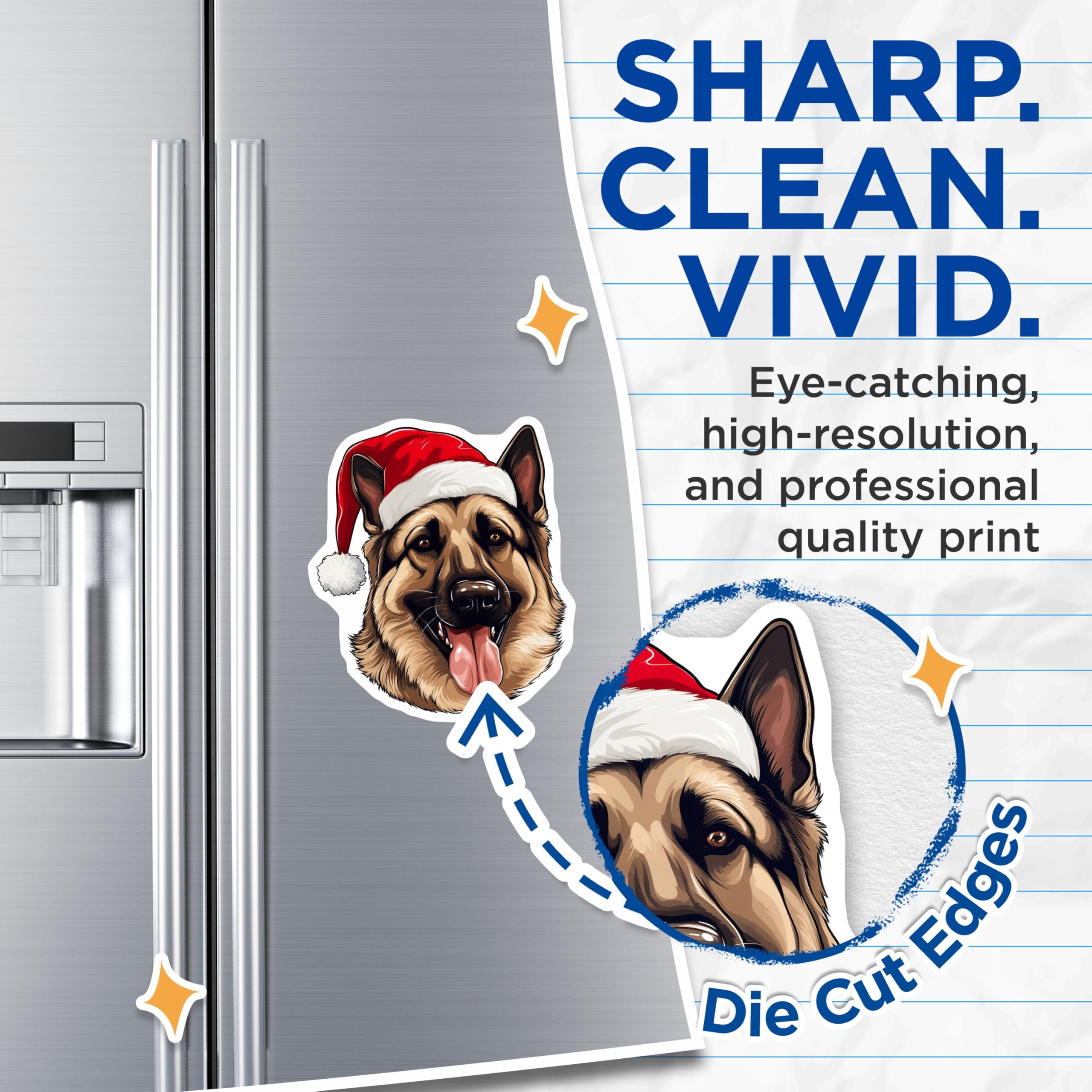 (2 Pack) German Shepherd Christmas Magnets - Holiday Dog Decor - Pet Lover Fridge Magnet - 5 Inches On Longest Side - Thick Durable Magnet - Made in USA - MAG30897