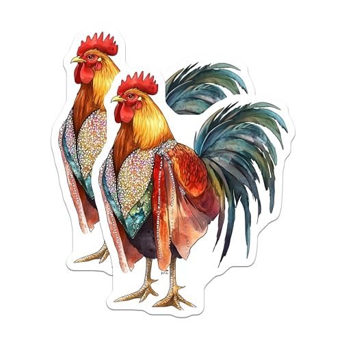 (2 Pack) Chicken Illustration Magnet - Farmhouse Kitchen Decor - Colorful Animal Art - 5" On Longest Side - Sticks to Smooth Flat Surfaces - Made in USA - MAG9513