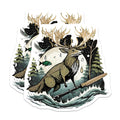 (2 Pack) Antlered Deer Fish Magnets - Fantasy Wildlife Art - Mythical Creature Hunter Decor - 5 Inches On Longest Side - Thick Durable Magnet - Made in USA - MAG21846