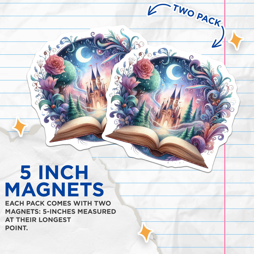 (2 Pack) Storybook Castle Magnets - Fairytale Art Decor - Book Lover Reading Accessory - 5 Inches On Longest Side - Thick Durable Magnet - Made in USA - MAG37224