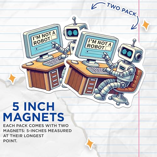 (2 Pack) Robot Magnets - Funny Tech Decoration - Geeky Office Decor - Retro Robot Design - 5" On Longest Side - for Cars, Fridges, Toolboxes - Made in USA - MAG7416