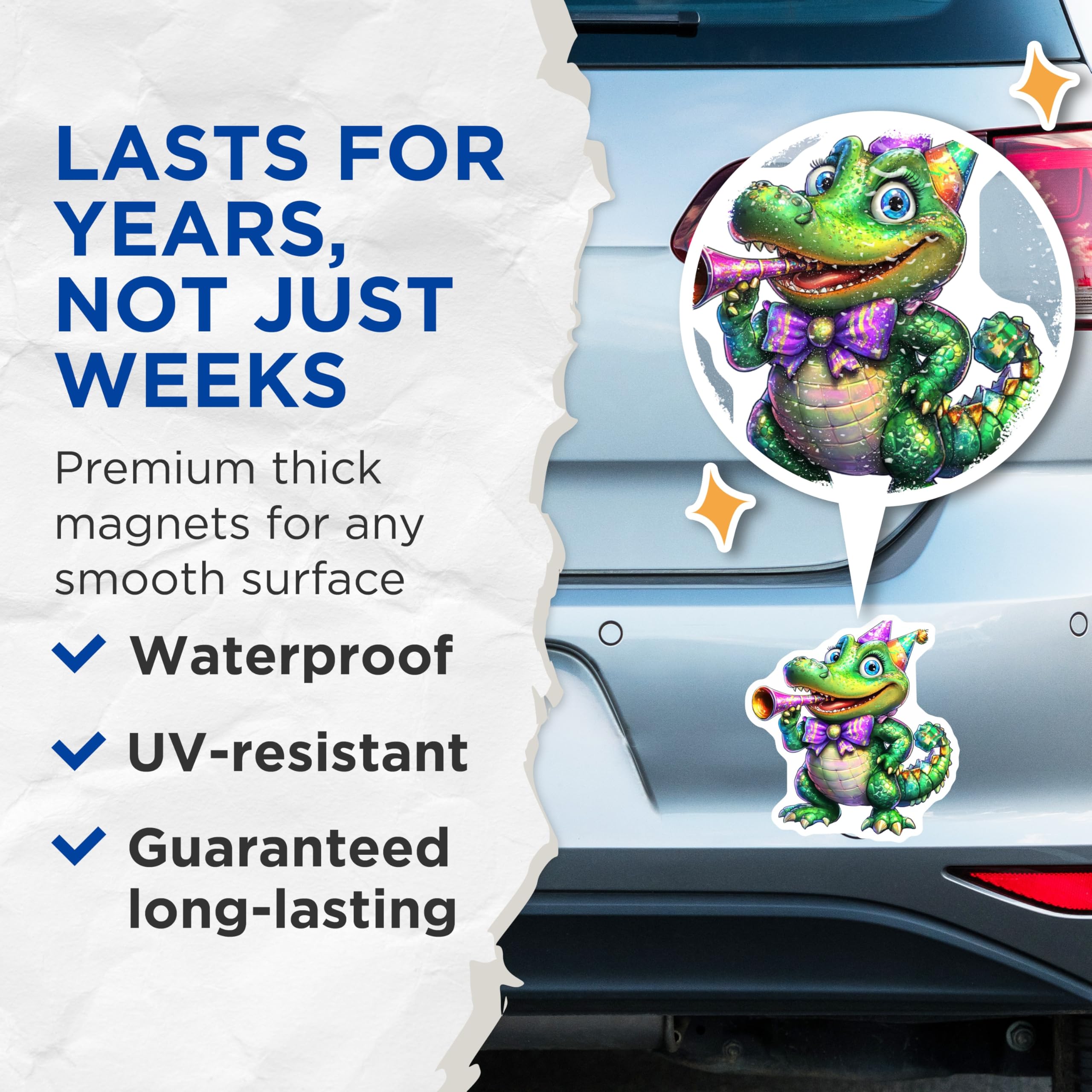 (2 Pack) Crocodile Magnets - Party Animal - Fridge Magnets Cute Reptile - 5" On Longest Side - Premium Magnet - for Cars, Refrigerators, Toolboxes, Lockers - Made in USA - MAG14399