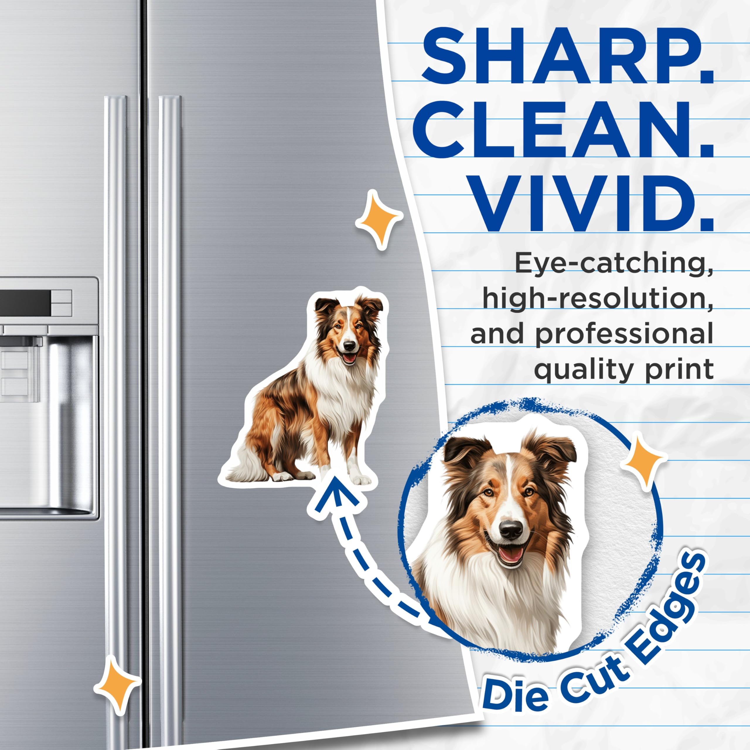(2 Pack) Rough Collie Magnets - Dog Breed Illustration Art - Pet Owner Fridge Decor - 5 Inches On Longest Side - Thick Durable Magnet - Made in USA - MAG28963