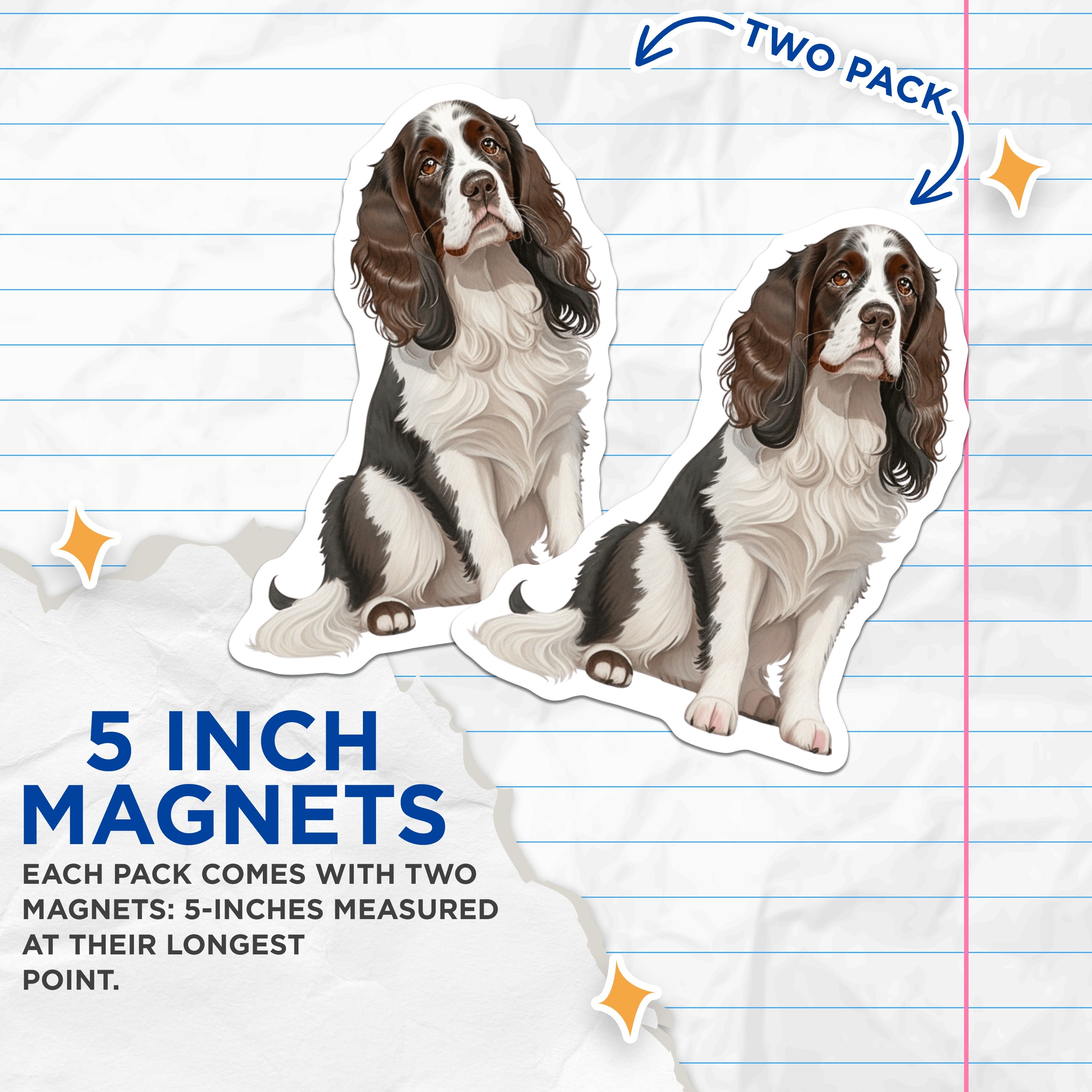 (2 Pack) Springer Spaniel Dog Magnets - Adorable Pet Lover Accessory - Canine Refrigerator Art for Dog Moms Dads - 5 Inches On Longest Side - Thick Durable Magnet - Made in USA - MAG39768