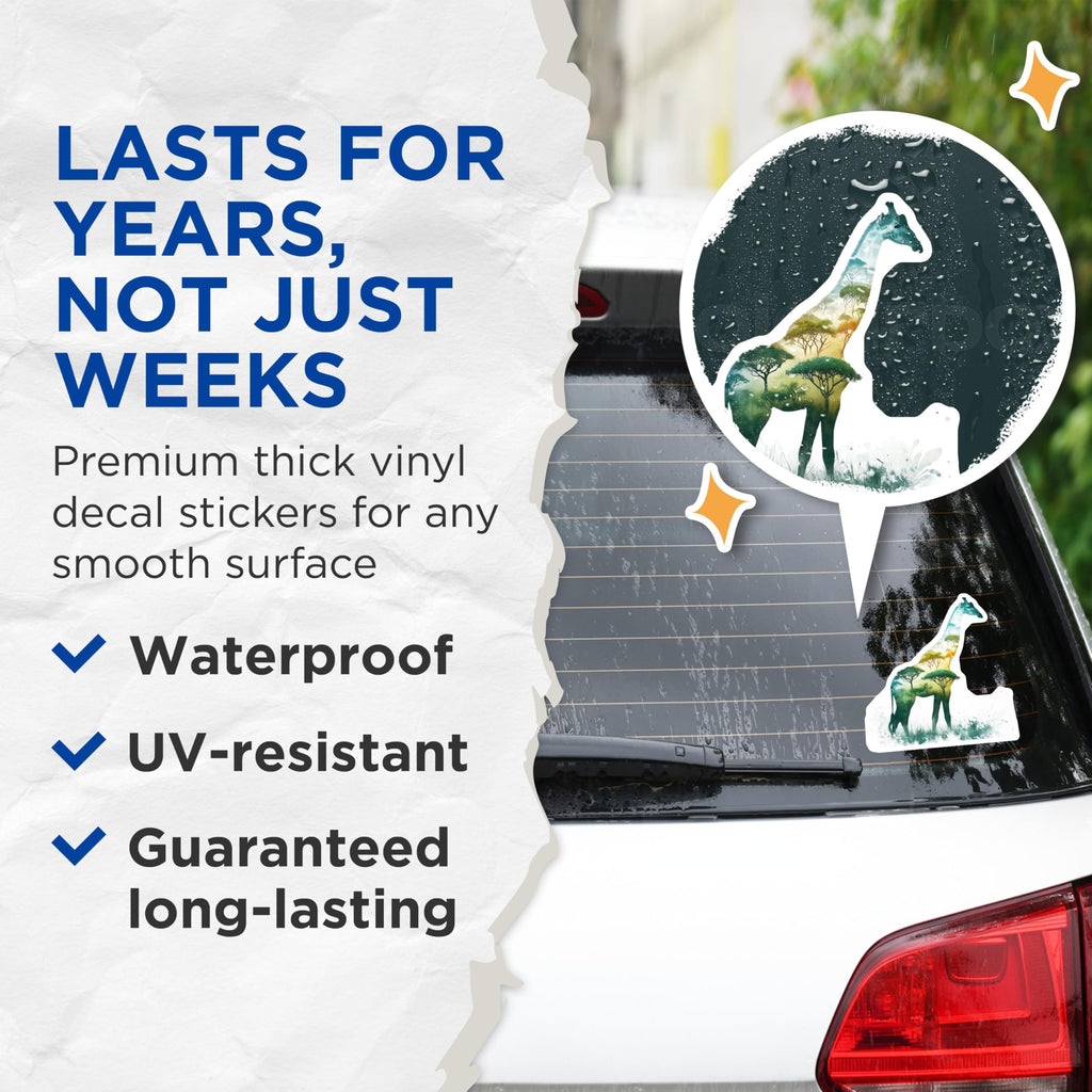 (2 Pack) Giraffe Safari Stickers - Savannah Animal Stickers - Nature Inspired Art Stickers - 5" On Longest Side - Sticks to Smooth Flat Surfaces - Made in USA - BMCS15726