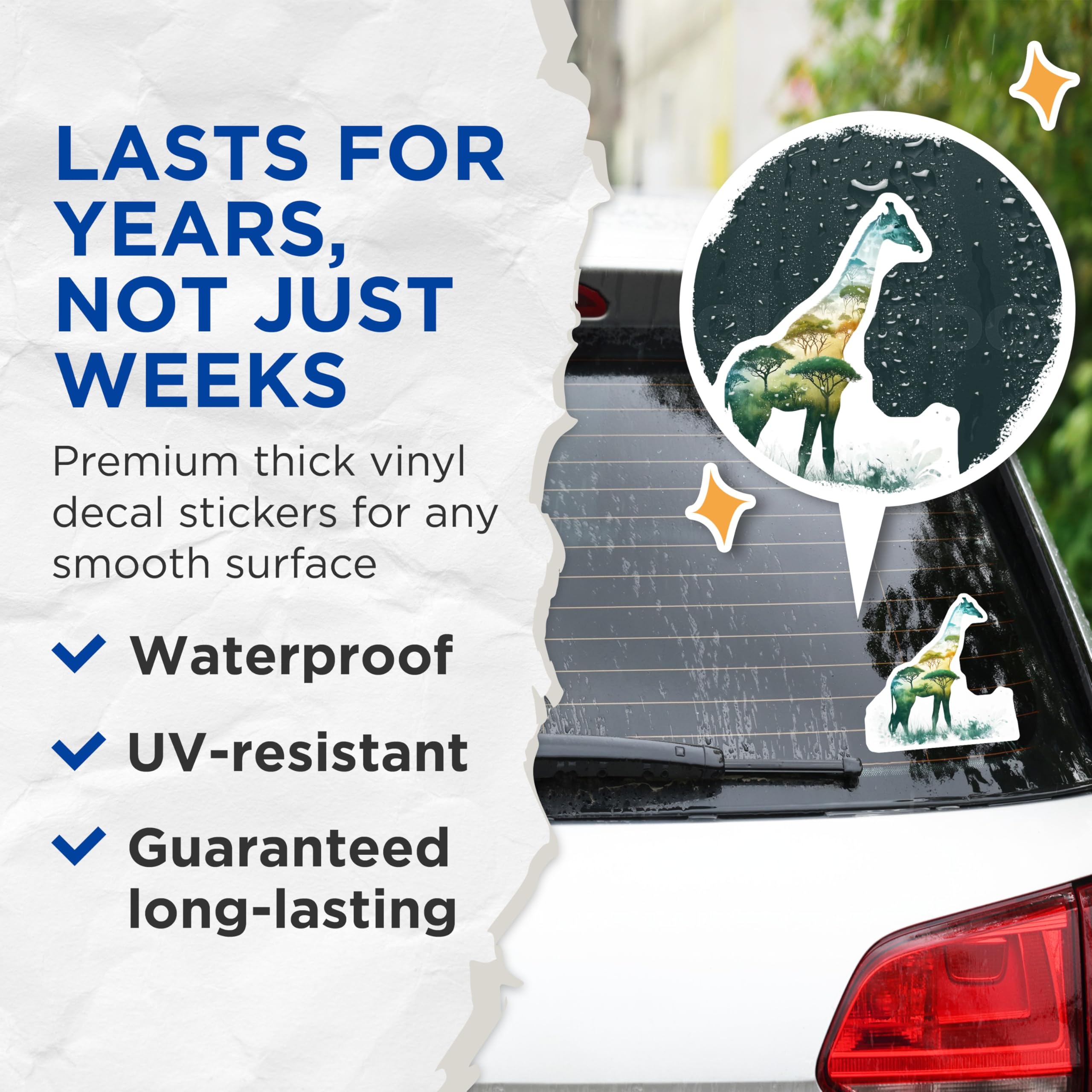 (2 Pack) Giraffe Safari Stickers - Savannah Animal Stickers - Nature Inspired Art Stickers - 5" On Longest Side - Sticks to Smooth Flat Surfaces - Made in USA - BMCS15726