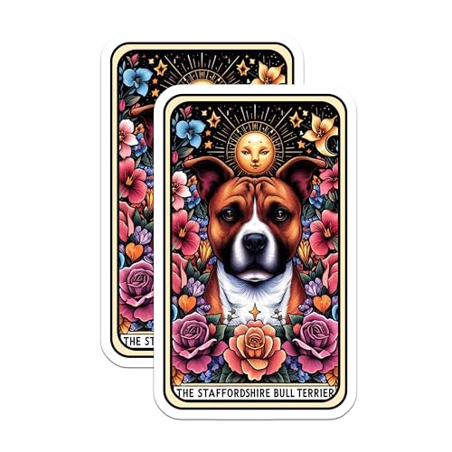 (2 Pack) Staffordshire Bull Terrier Stickers - Dog Lover Stickers - Floral Dog Stickers - 5" On Longest Side - Sticks to Smooth Flat Surfaces - Made in USA - BMCS5325