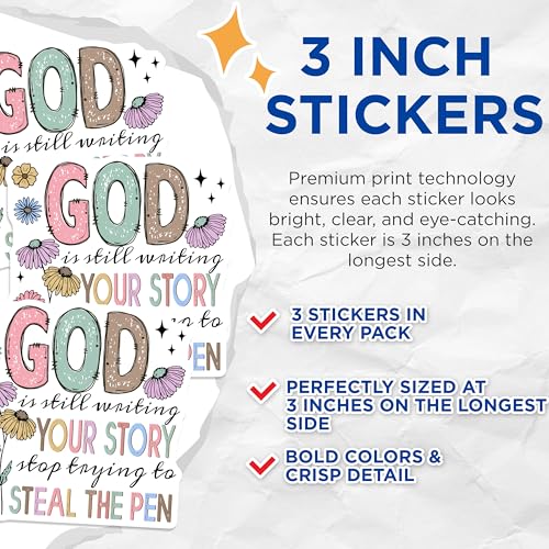 (3 Pack) God is Still Writing Decals - Faith Laptop Decal - Religious Saying Decal - 3 Inches On Longest Side - Easy Peel & Apply - Made in USA - 3MCS4513