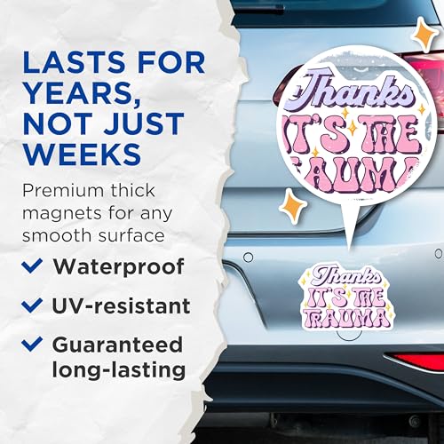 (2 Pack) Thanks It's The Trauma Magnets - Funny Quote - Office Decor - Therapy Humor - 5" On Longest Side - for Cars, Fridges, Toolboxes - Made in USA - MAG8236
