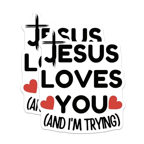 (2 Pack) Jesus Loves You Stickers - Religious Faith - Inspirational Quotes - 5" On Longest Side - Sticks to Smooth Flat Surfaces - Made in USA - BMCS5585