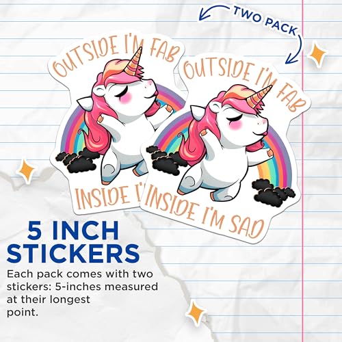 (2 Pack) Unicorn Emotional Support Stickers - Cute Rainbow - Motivational Vinyl - 5" On Longest Side - Sticks to Smooth Flat Surfaces - Made in USA - BMCS7803