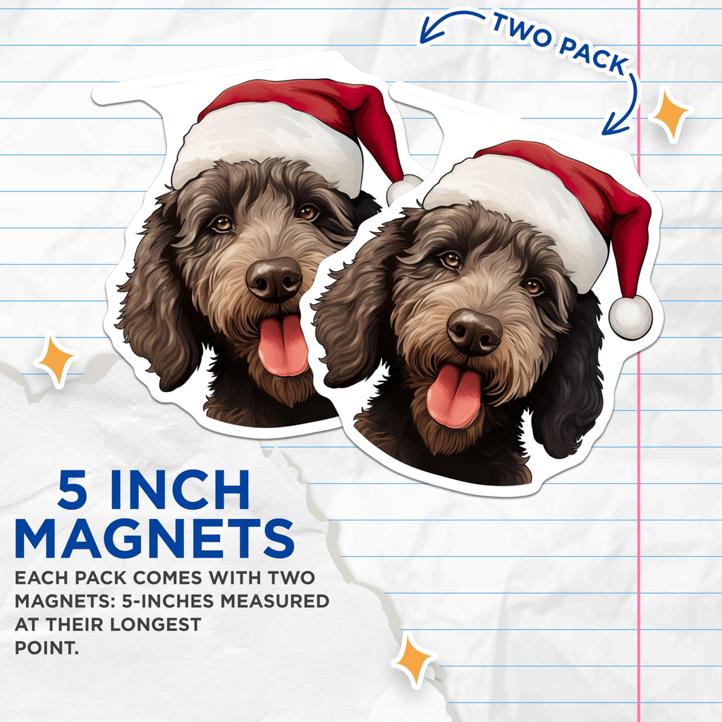 (2 Pack) Festive Labradoodle Magnets - Santa Hat Dog Refrigerator Accent - Merry Christmas Holiday Pet Decoration - 5 Inches On Longest Side - Thick Durable Magnet - Made in USA - MAG23326