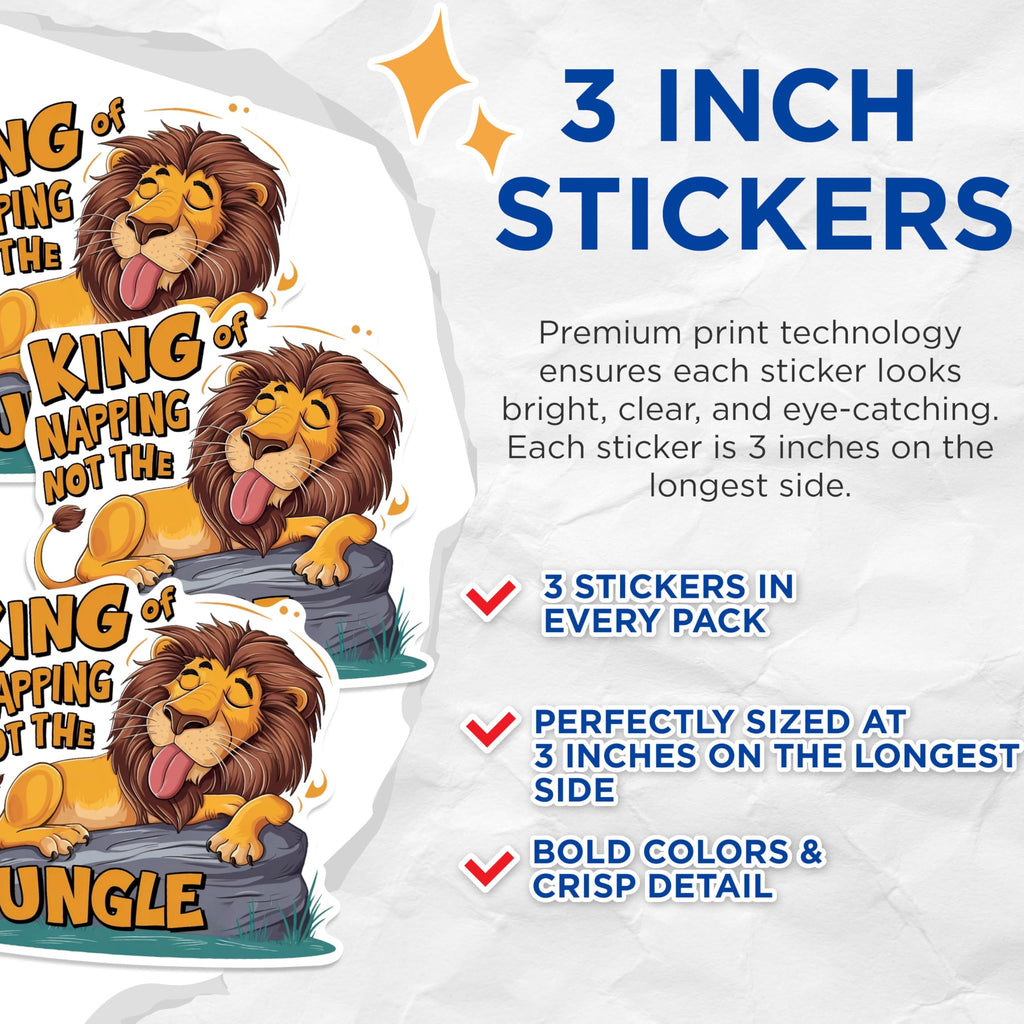 (3 Pack) Napping Lion Decals - King of Jungle - Lazy Animal Decal - 3 Inches On Longest Side - Easy Peel & Apply - Made in USA - 3MCS0899