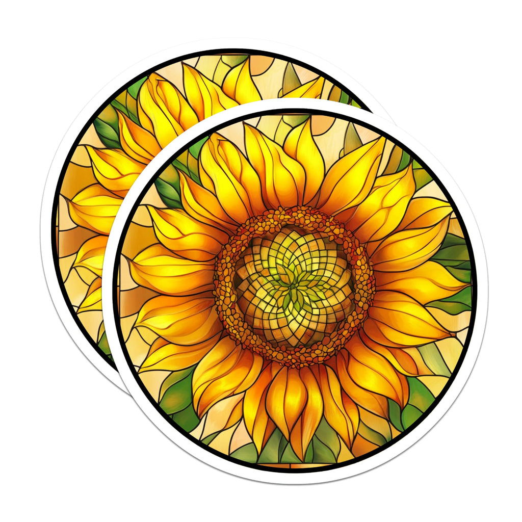 (2 Pack) Stained Glass Sunflower Magnets - Cheerful Floral Refrigerator Decor - Botanical Kitchen Art Statement - 5 Inches On Longest Side - Thick Durable Magnet - Made in USA - MAG25497