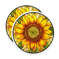 (2 Pack) Stained Glass Sunflower Magnets - Cheerful Floral Refrigerator Decor - Botanical Kitchen Art Statement - 5 Inches On Longest Side - Thick Durable Magnet - Made in USA - MAG25497