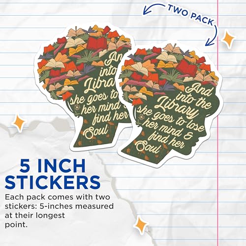 (2 Pack) Book Lover Stickers - Library Quote Stickers - Inspirational Reading Stickers - 5" On Longest Side - Sticks to Smooth Flat Surfaces - Made in USA - BMCS4194