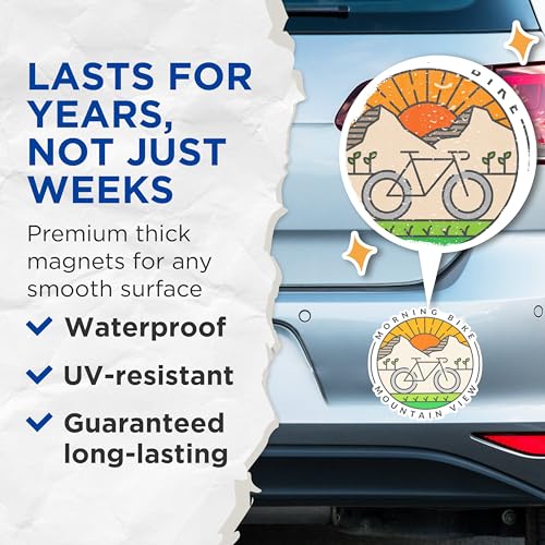 (2 Packs) Morning Bike Mountain View Magnets - Mountain Biking Magnets - 5 Inches On Longest Side - Premium Magnet - for Fridges, Toolboxes, Cars - Made in USA - MAG2365