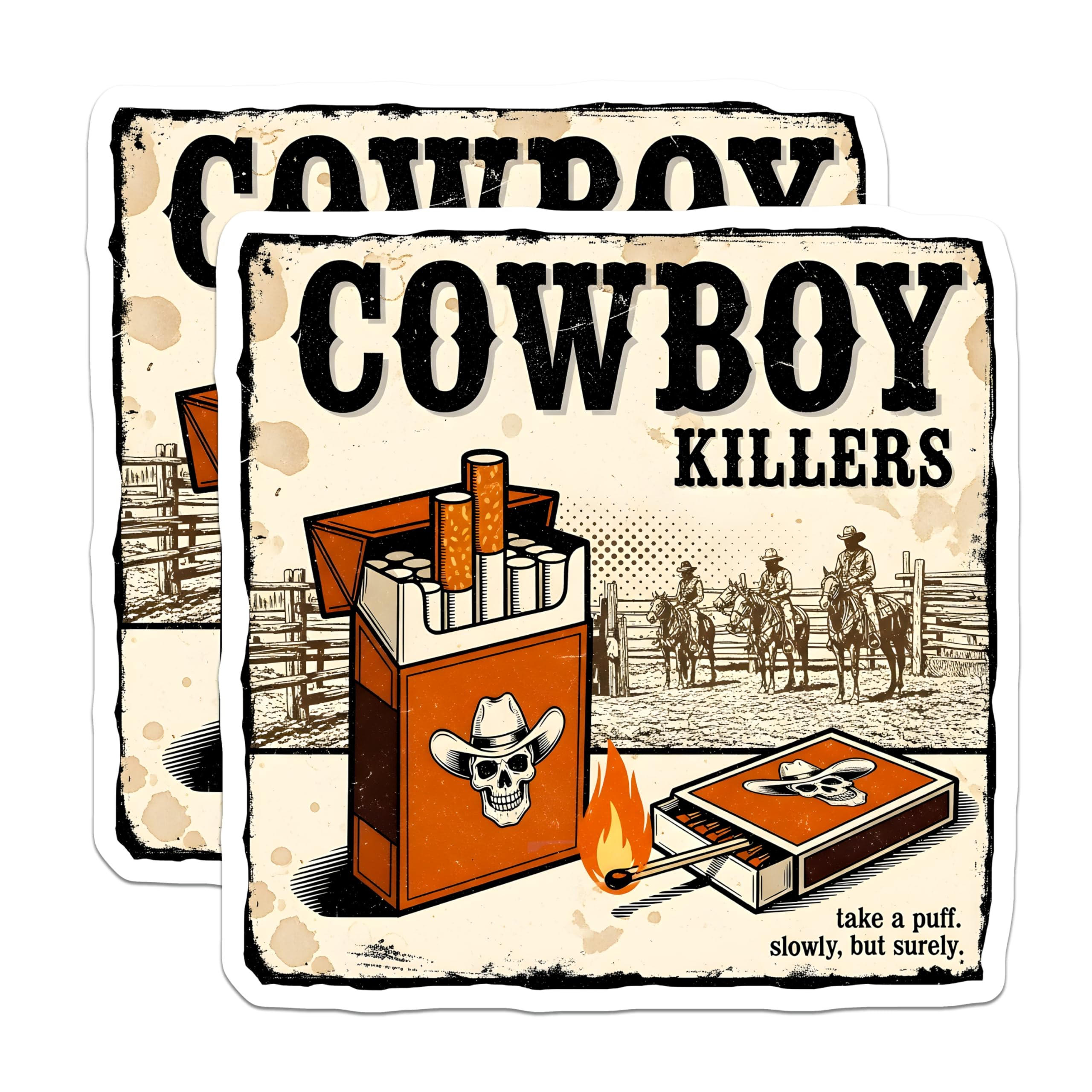 (2 Pack) Cowboy Killers Magnets - Western Art - Vintage Cowboy Skull Design - 5" On Longest Side - Premium Magnet - for Cars, Refrigerators, Toolboxes, Lockers - Made in USA - MAG15893