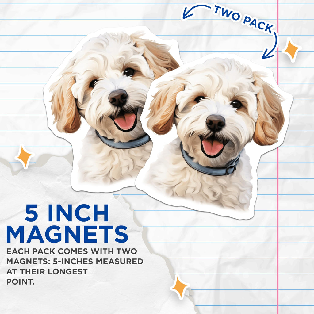 (2 Pack) Happy Goldendoodle Magnets - Cute Doodle Dog Decor - Pet Lover Refrigerator Art - 5 Inches On Longest Side - Thick Durable Magnet - Made in USA - MAG27832