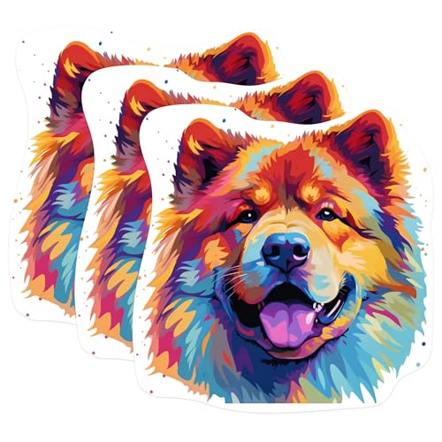 (3 Pack) Chow Chow Dog Decals - Colorful Dog Sticker - Laptop Decals - 3 Inches On Longest Side - Easy Peel & Apply - Made in USA - 3MCS0703