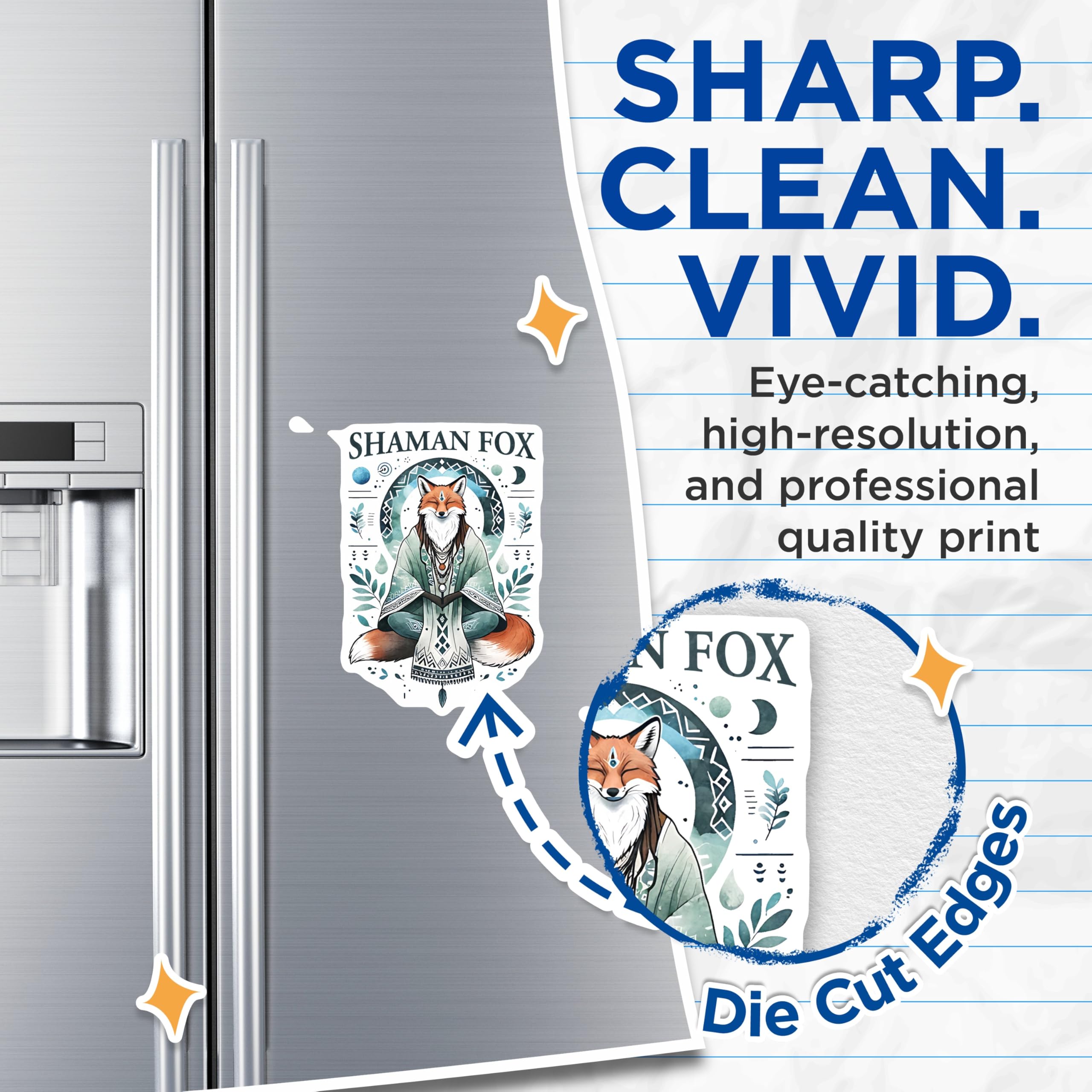 (2 Pack) Shaman Fox Magnets - Meditating Fox Art - Spiritual Nature Decor - Bohemian Zen Animal Spirit - Mystical Creature - 5 Inches On Longest Side - Thick Durable Magnet - Made in USA - MAG22396
