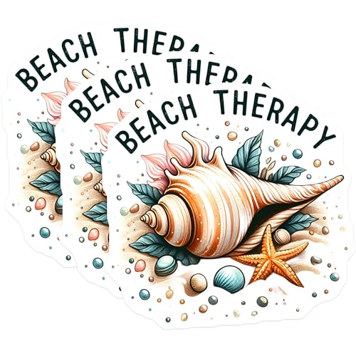 (3 Pack) Beach Therapy Decals - Seashells Stickers - Starfish Decals - 3 Inches On Longest Side - Easy Peel & Apply - Made in USA - 3MCS8062