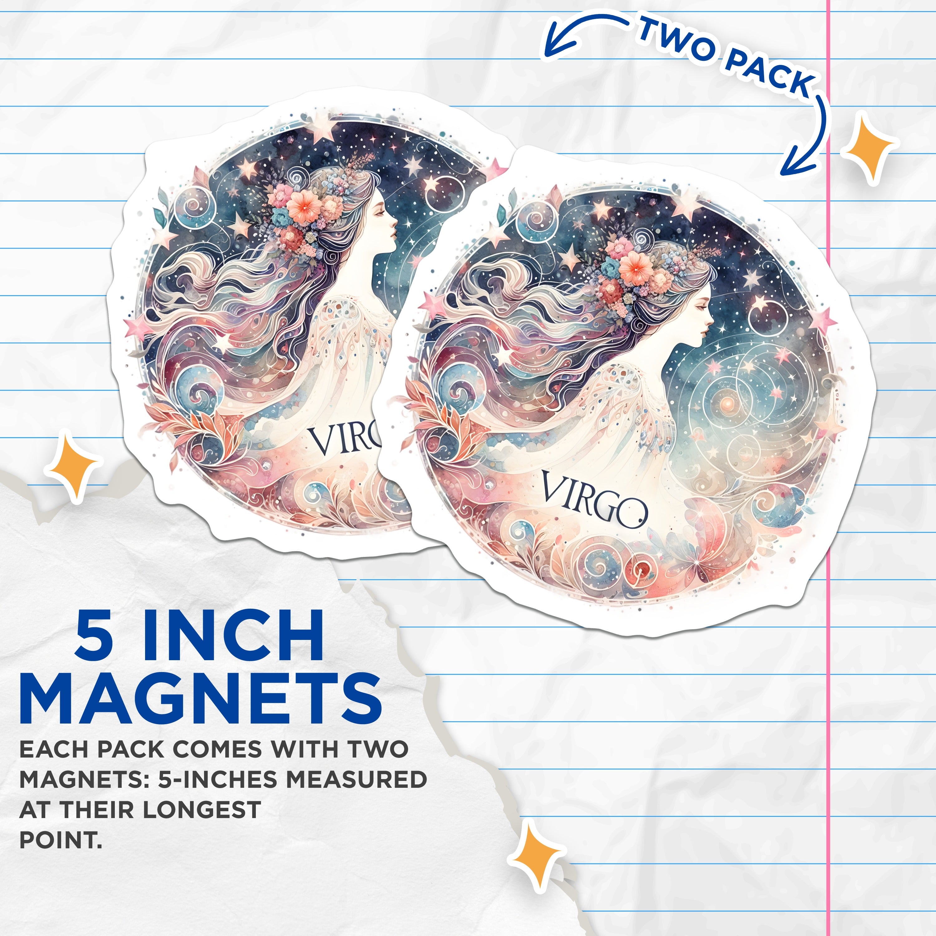 (2 Pack) Virgo Zodiac Magnets - Astrology Star Sign Decor - Celestial Art Collector Magnets - 5 Inches On Longest Side - Thick Durable Magnet - Made in USA - MAG37216