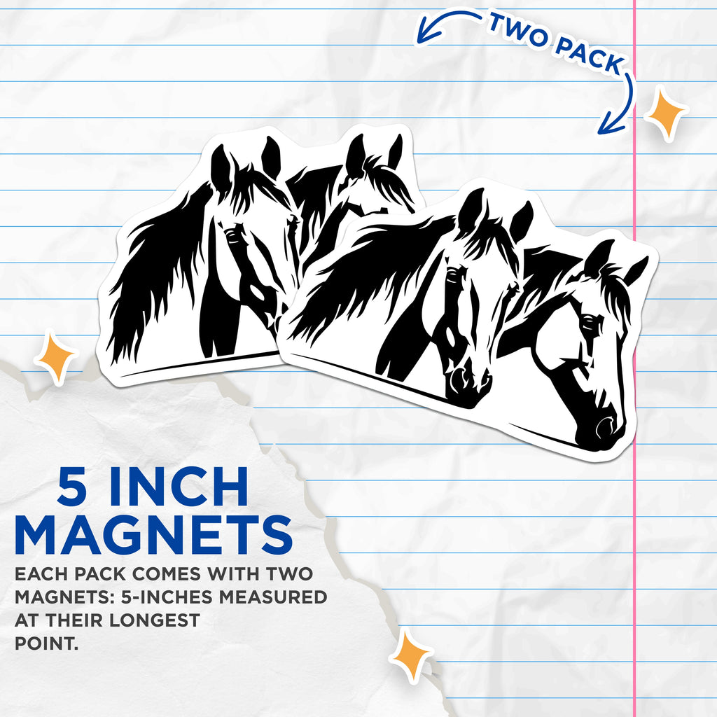 (2 Pack) Horse Head Silhouette Magnets - Equestrian Ranch Decor - Farmhouse Animal Refrigerator Art - 5 Inches On Longest Side - Thick Durable Magnet - Made in USA - MAG39126