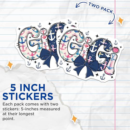 (2 Pack) Gigi Stickers - 5" On Longest Side - Sticks to Smooth Flat Surfaces - Made in USA - BMCS8810 - BMCS8810