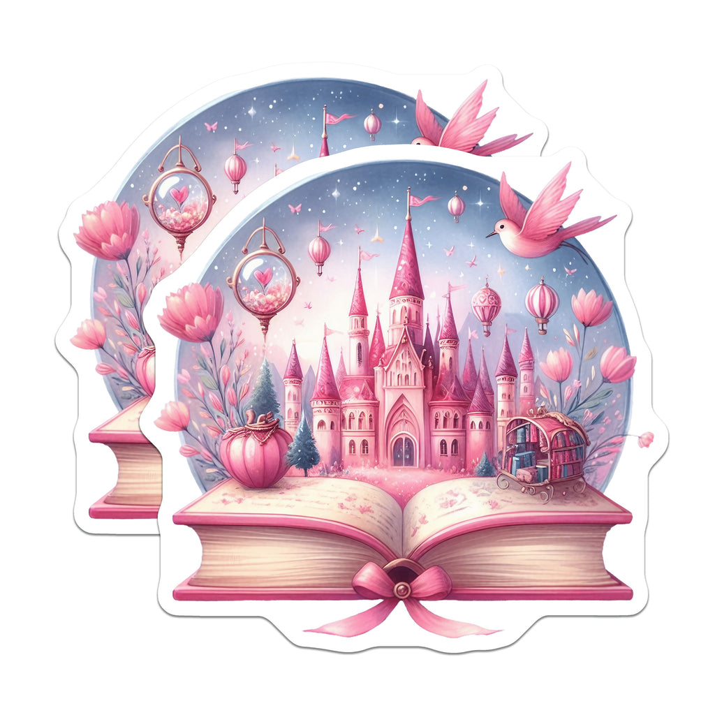 (2 Pack) Fairy Tale Castle Magnets - Pink Princess Decor - Whimsical Book Lover - Aesthetic Room Decor - Magical Dreamy Art - 5 Inches On Longest Side - Thick Durable Magnet - Made in USA - MAG38868