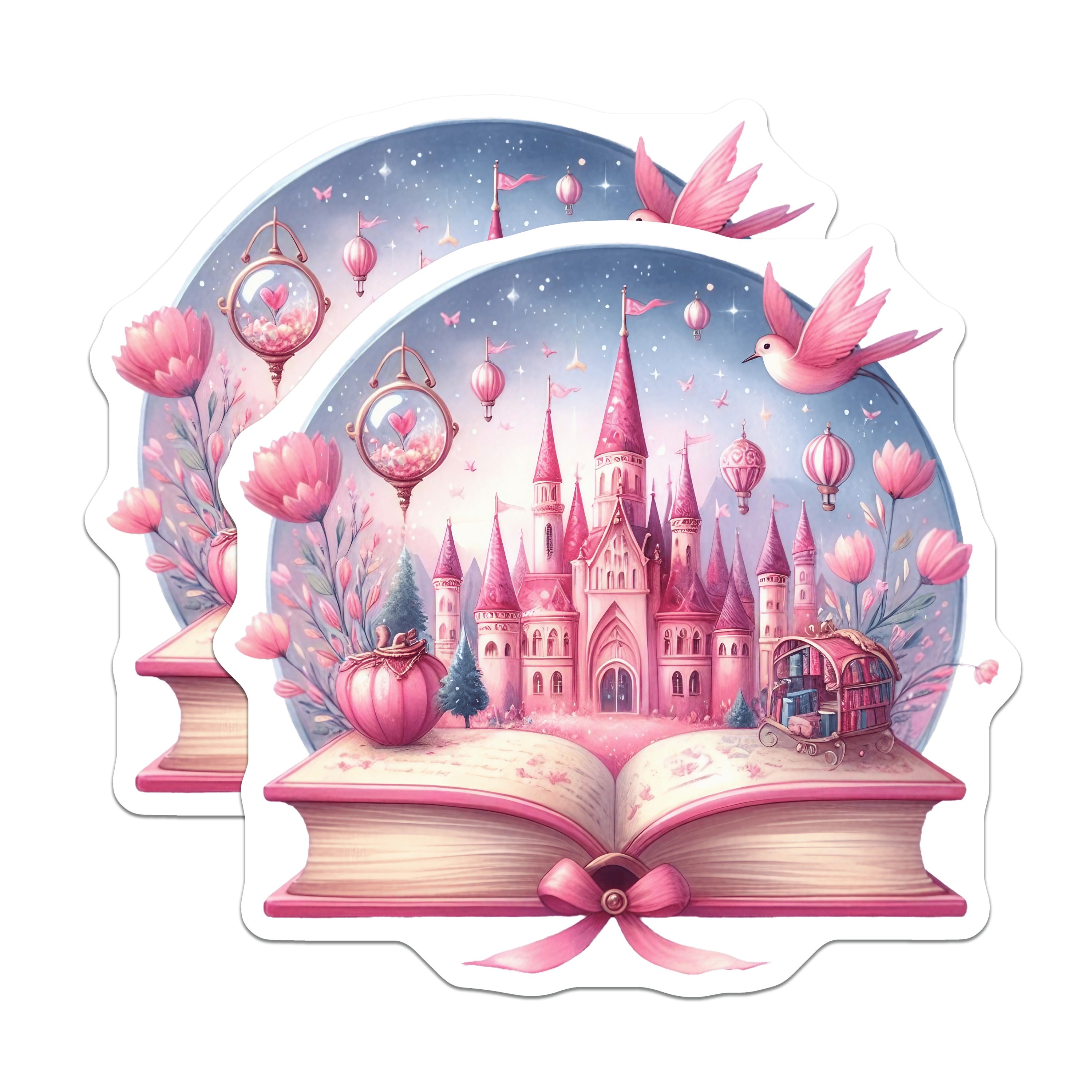 (2 Pack) Fairy Tale Castle Magnets - Pink Princess Decor - Whimsical Book Lover - Aesthetic Room Decor - Magical Dreamy Art - 5 Inches On Longest Side - Thick Durable Magnet - Made in USA - MAG38868