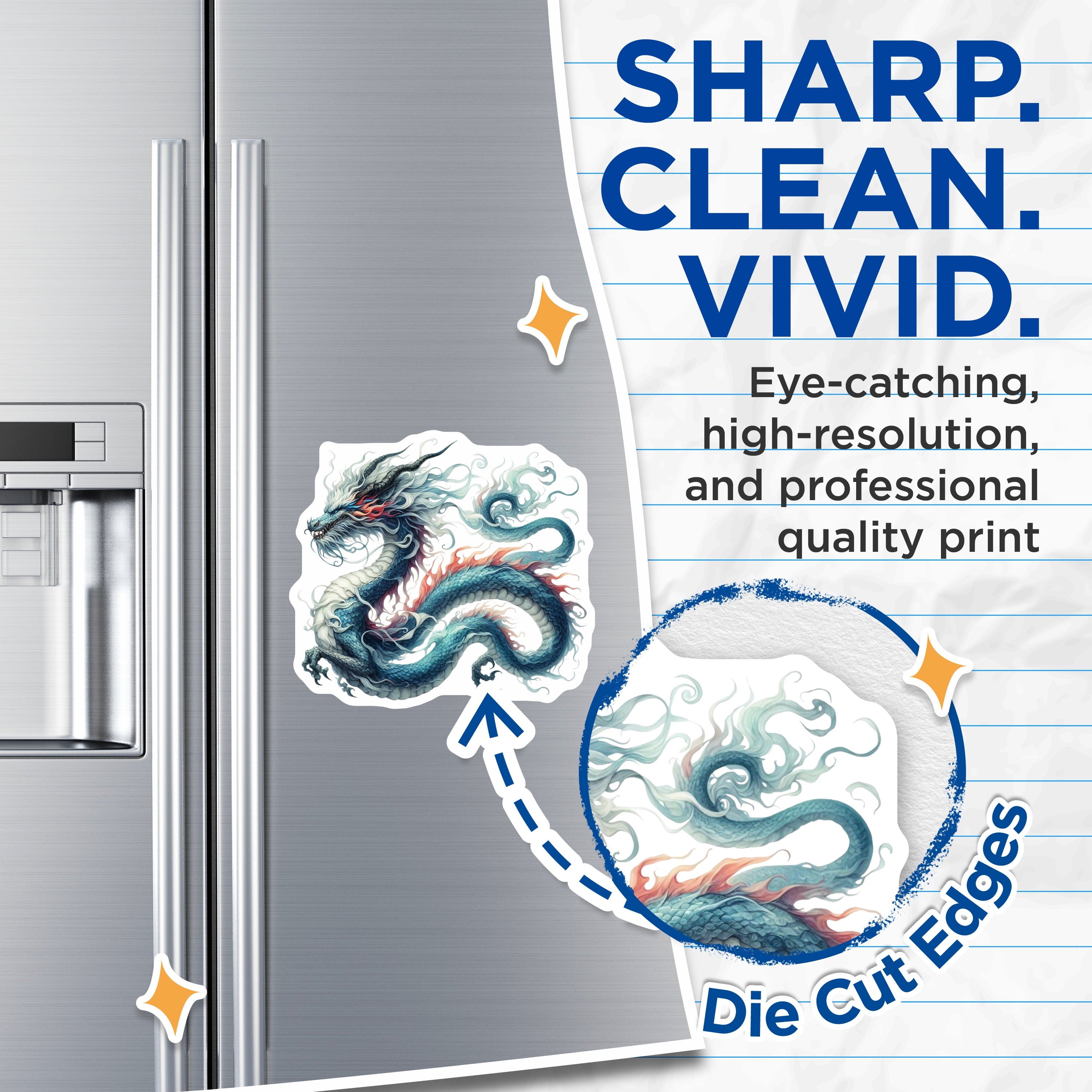 (2 Pack) Azure Dragon Magnets - Fantasy Creature Decor - Mythical Asian Art - Refrigerator Locker Accent - 5 Inches On Longest Side - Thick Durable Magnet - Made in USA - MAG37242