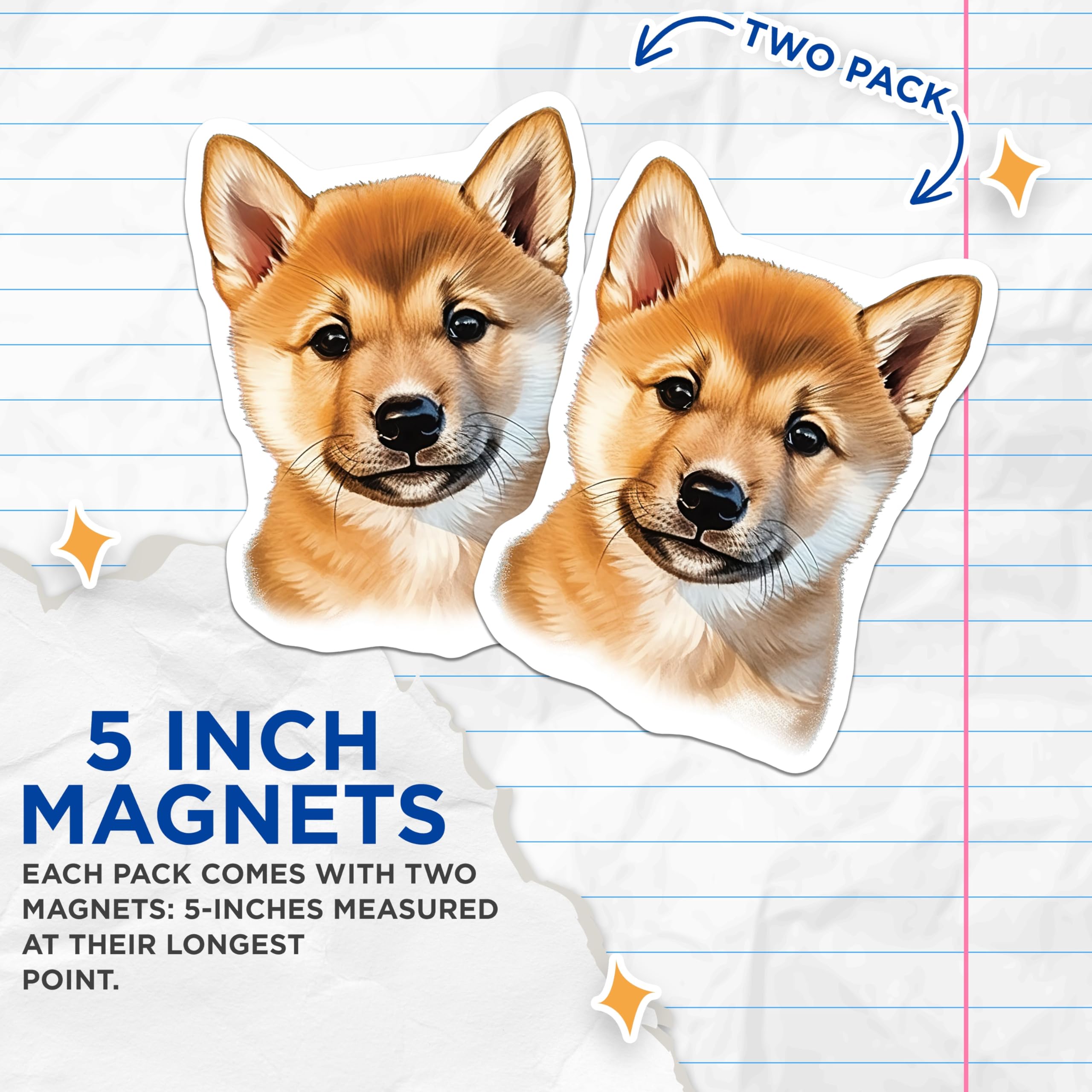 (2 Pack) Shiba Inu Puppy Magnets - Cute Dog Lover - Pet Parent Fridge Decor - 5 Inches On Longest Side - Thick Durable Magnet - Made in USA - MAG27552
