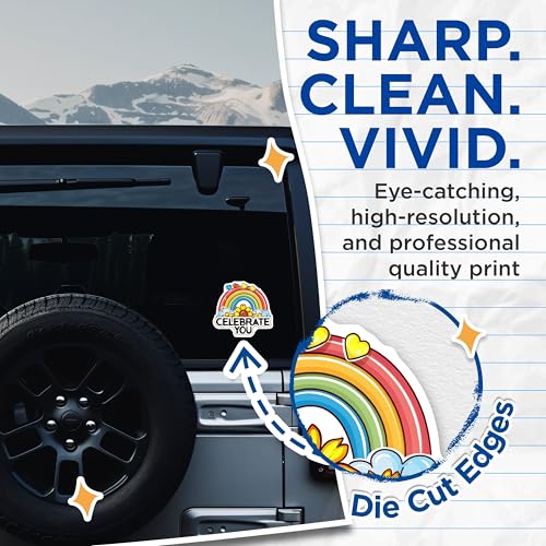 (2 Pack) Celebrate You Stickers - Motivational Decal - Colorful Encouragement Sticker - 5" On Longest Side - Sticks to Smooth Flat Surfaces - Made in USA - BMCS9191