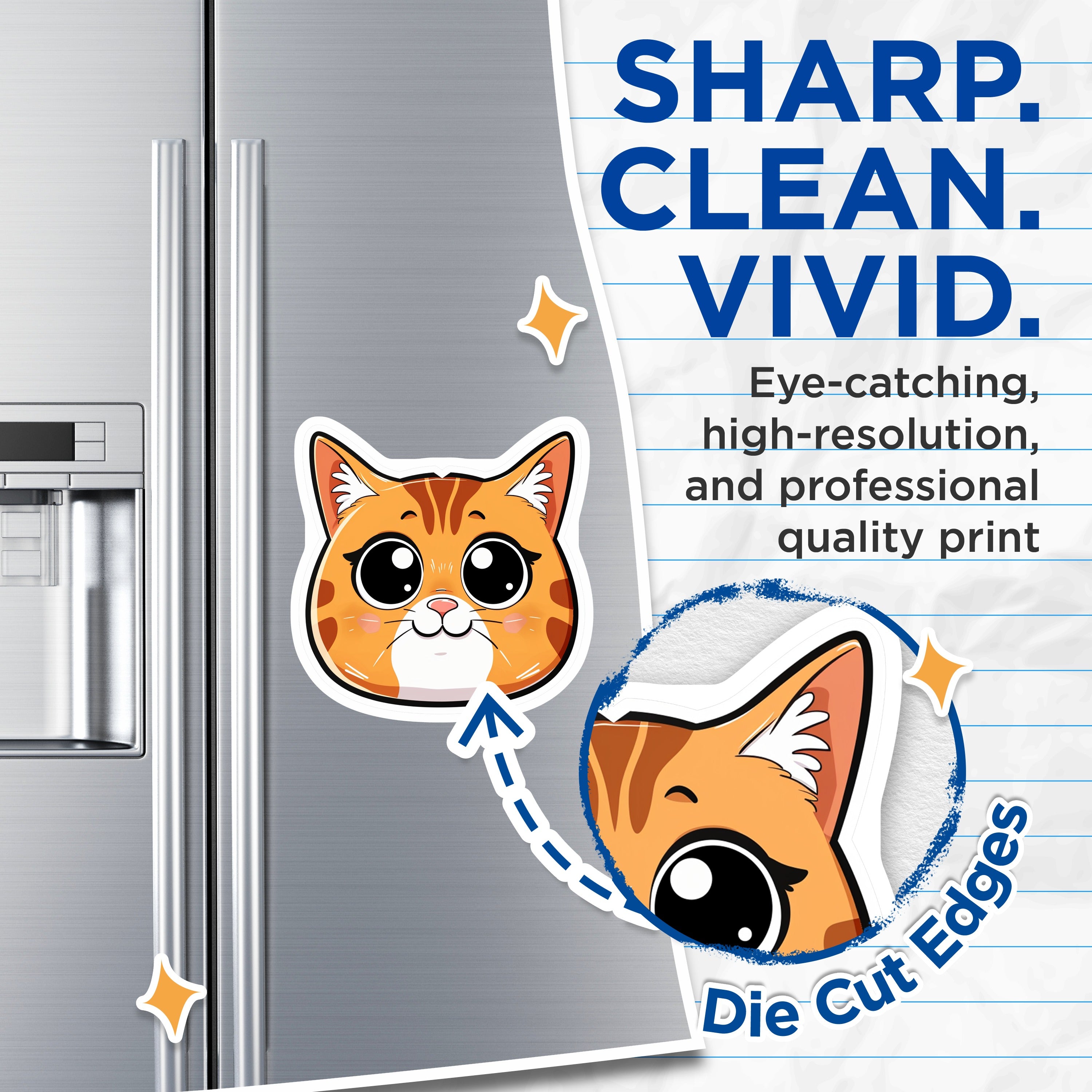 (2 Pack) Cute Cat Magnets - Kawaii Kitten Magnet - Pet Lover Fridge Decor - Cat Mom Animal Art - 5 Inches On Longest Side - Thick Durable Magnet - Made in USA - MAG36252