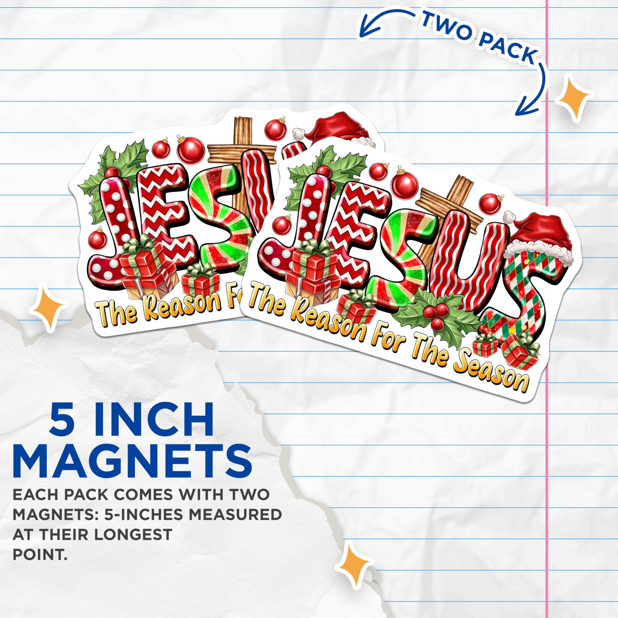 (2 Pack) Christmas Jesus Magnets - The Reason for The Season Christian Decor - Festive Refrigerator Magnets - 5 Inches On Longest Side - Thick Durable Magnet - Made in USA - MAG30309
