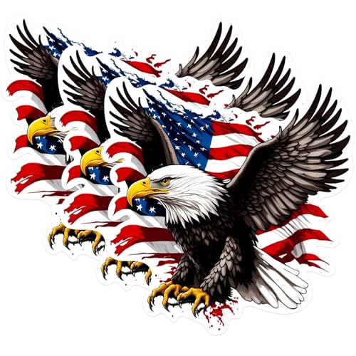 (3 Pack) Eagle American Flag Decals - Patriotic Stickers - USA Laptop Decal - 3 Inches On Longest Side - Easy Peel & Apply - Made in USA - 3MCS0255