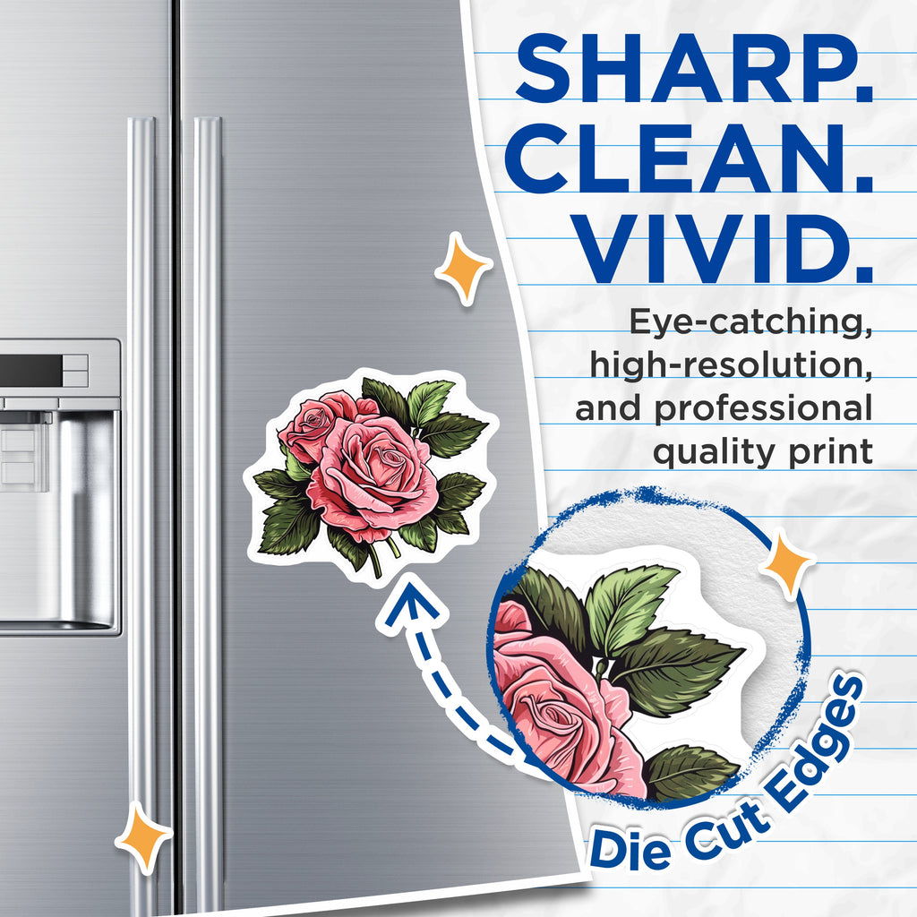 (2 Pack) Pink Rose Magnets - Botanical Flower Decor - Romantic Kitchen Fridge Locker Accessory - 5 Inches On Longest Side - Thick Durable Magnet - Made in USA - MAG38087