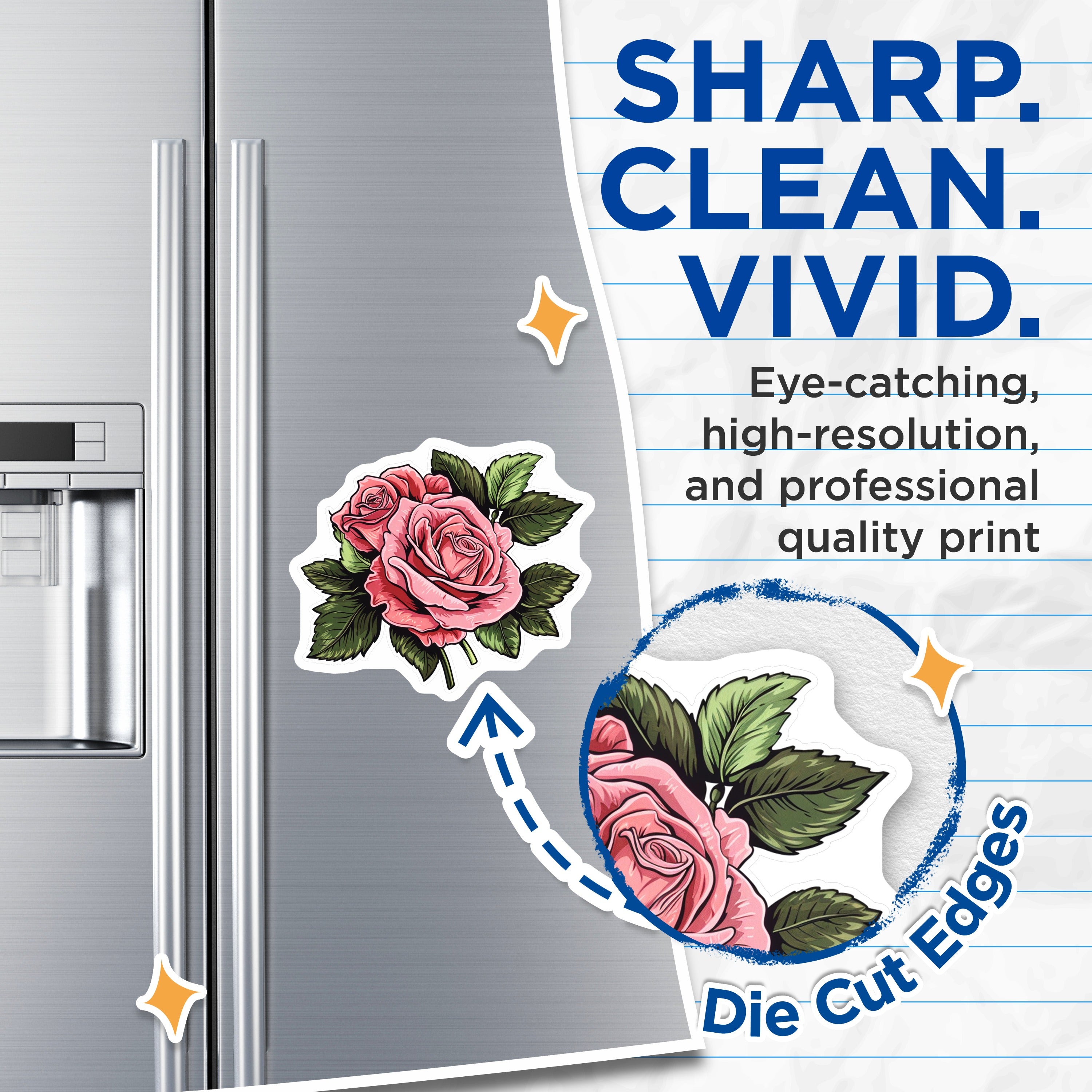 (2 Pack) Pink Rose Magnets - Botanical Flower Decor - Romantic Kitchen Fridge Locker Accessory - 5 Inches On Longest Side - Thick Durable Magnet - Made in USA - MAG38087