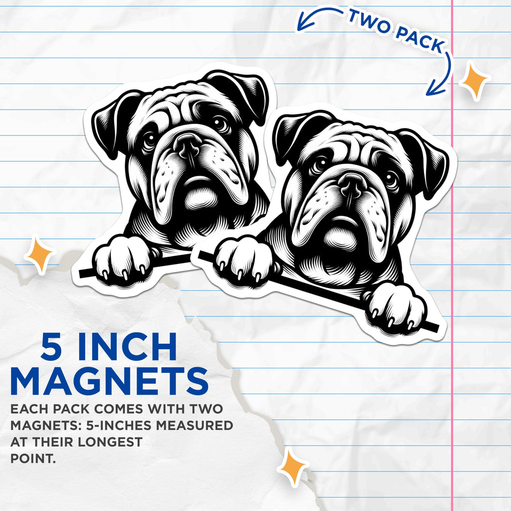 (2 Pack) Bulldog Magnets - Cute Dog Decor - Animal Lover Refrigerator Magnets - 5" On Longest Side - Premium Magnet - for Cars, Refrigerators, Toolboxes, Lockers - Made in USA - MAG14097