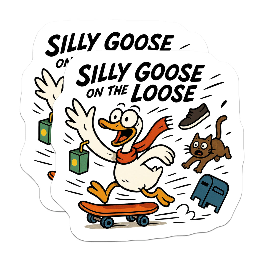 (2 Pack) Silly Goose On The Loose Magnets - Funny Animal Refrigerator Decor - Cartoon Skateboard Humor Art - 5 Inches On Longest Side - Thick Durable Magnet - Made in USA - MAG22023